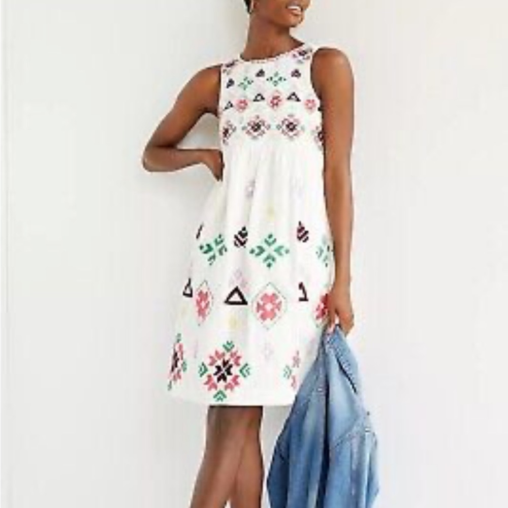 New Anthropologie Neutral Motif white floral dress! XS